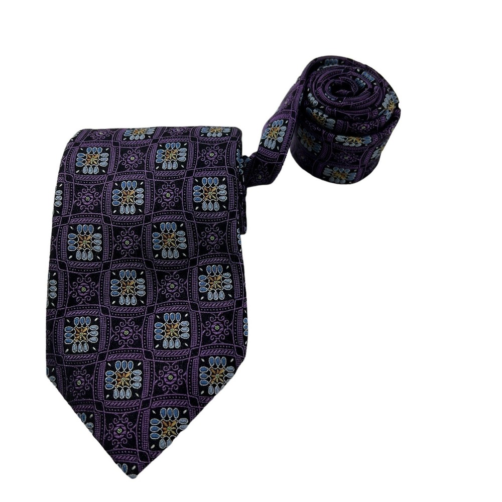 JZ Richards Purple w/ Blue‎ Floral Silk Neck Tie Mens Size 3.25"W 61"L